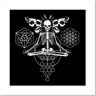 Occult Moth Meditating Skeleton Sacred Geometry Posters and Art